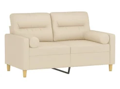 Sofá de 2 plazas con cojines tela color crema 120 cm