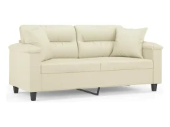 Sofá de 2 plazas con cojines cuero sintético color crema 140 cm ES550332