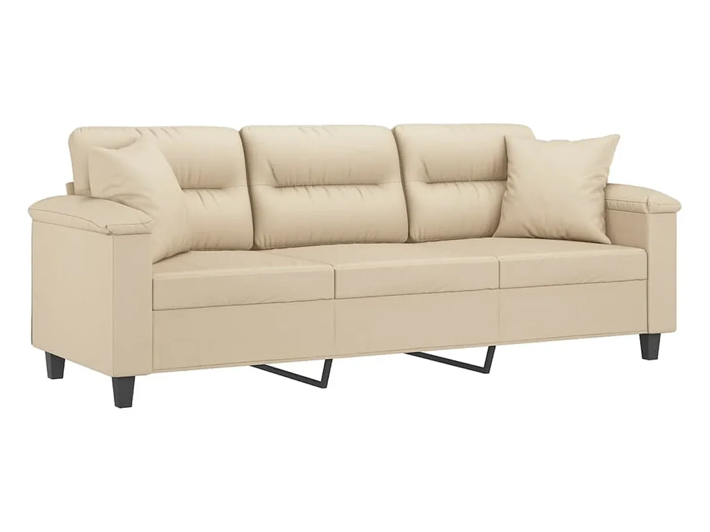 Sofá de 3 plazas con cojines tela microfibra color crema 180 cm
