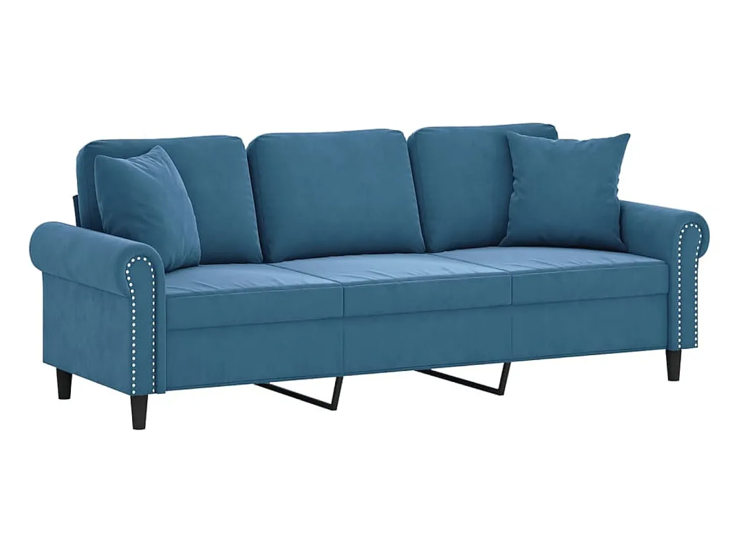 Sofá de 3 plazas con cojines terciopelo azul 180 cm