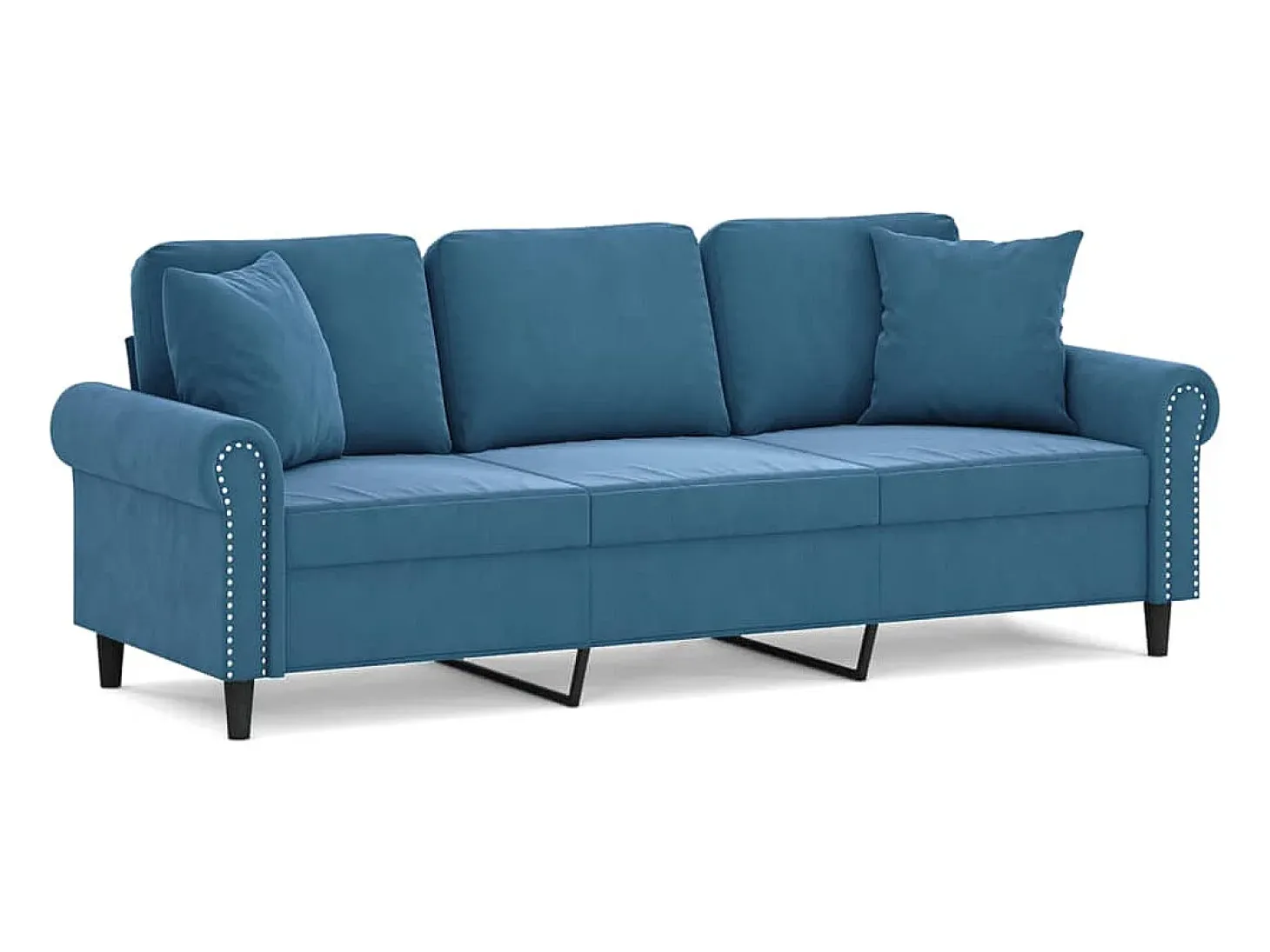 Sofá de 3 plazas con cojines terciopelo azul 180 cm