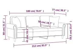 Sofá de 3 plazas con cojines terciopelo azul 180 cm