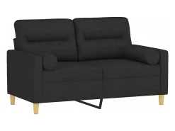 Sofá de 2 plazas con cojines tela negro 120 cm