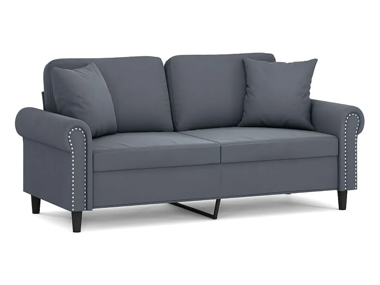 Sofá de 2 plazas con cojines terciopelo gris oscuro 140 cm