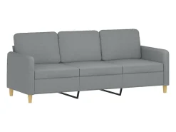 Sofá de 3 plazas con cojines tela gris claro 180 cm
