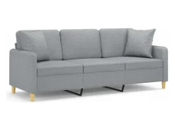 Sofá de 3 plazas con cojines tela gris claro 180 cm