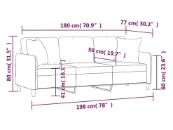 Sofá de 3 plazas con cojines tela gris claro 180 cm