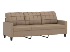 Sofá de 3 plazas con cojines cuero sintético capuchino 180 cm