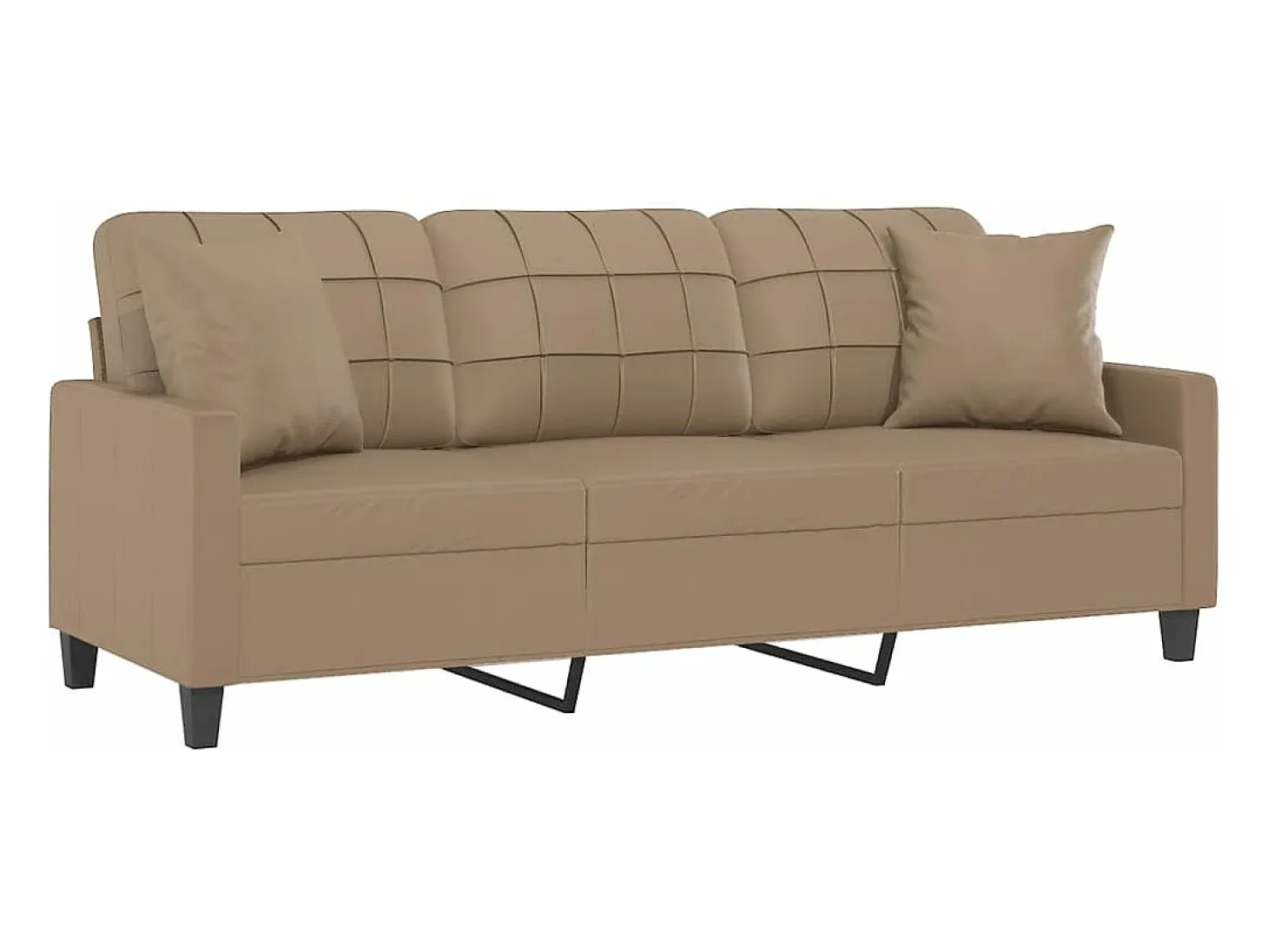 Sofá de 3 plazas con cojines cuero sintético capuchino 180 cm