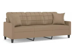 Sofá de 3 plazas con cojines cuero sintético capuchino 180 cm