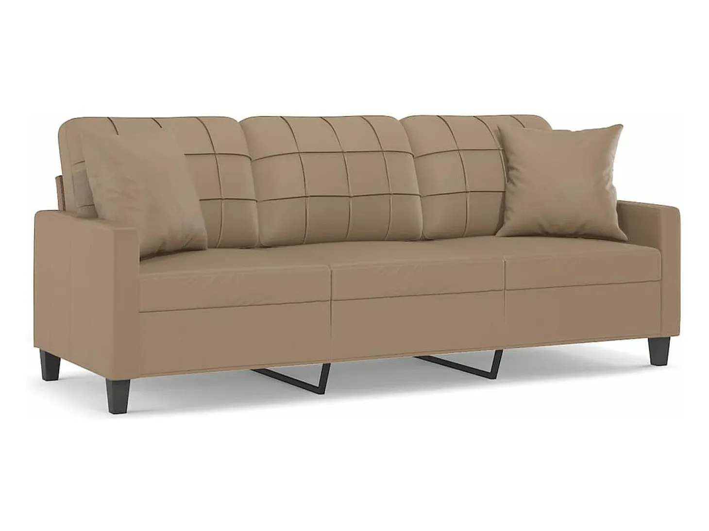 Sofá de 3 plazas con cojines cuero sintético capuchino 180 cm
