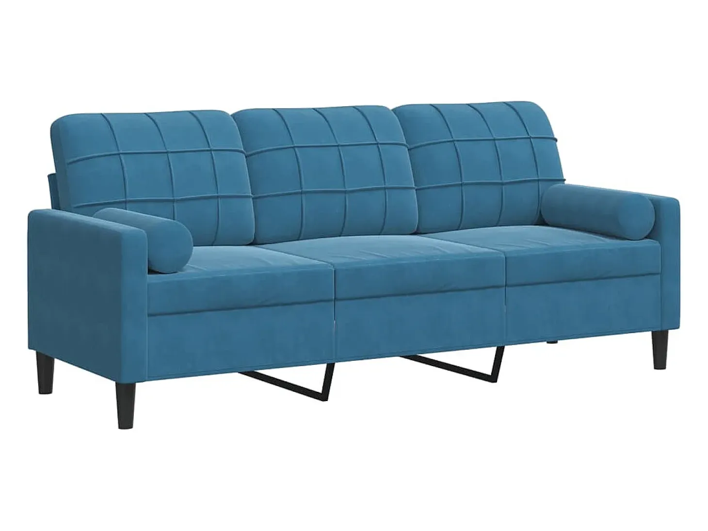 Sofá de 3 plazas con cojines terciopelo azul 180 cm