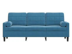 Sofá de 3 plazas con cojines terciopelo azul 180 cm