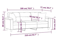 Sofá de 3 plazas con cojines tela de microfibra negro 180 cm