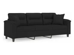 Sofá de 3 plazas con cojines tela de microfibra negro 180 cm
