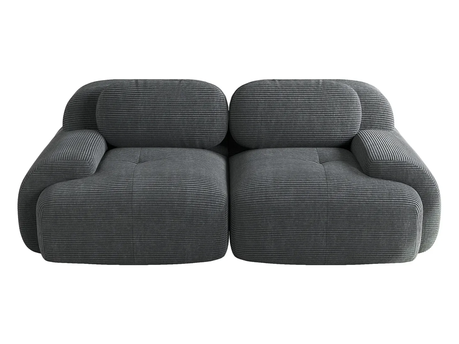 Sofá de 2 plazas con cojines - Sofá recto con reposabrazos curvos y cojines decorativos - pana gris