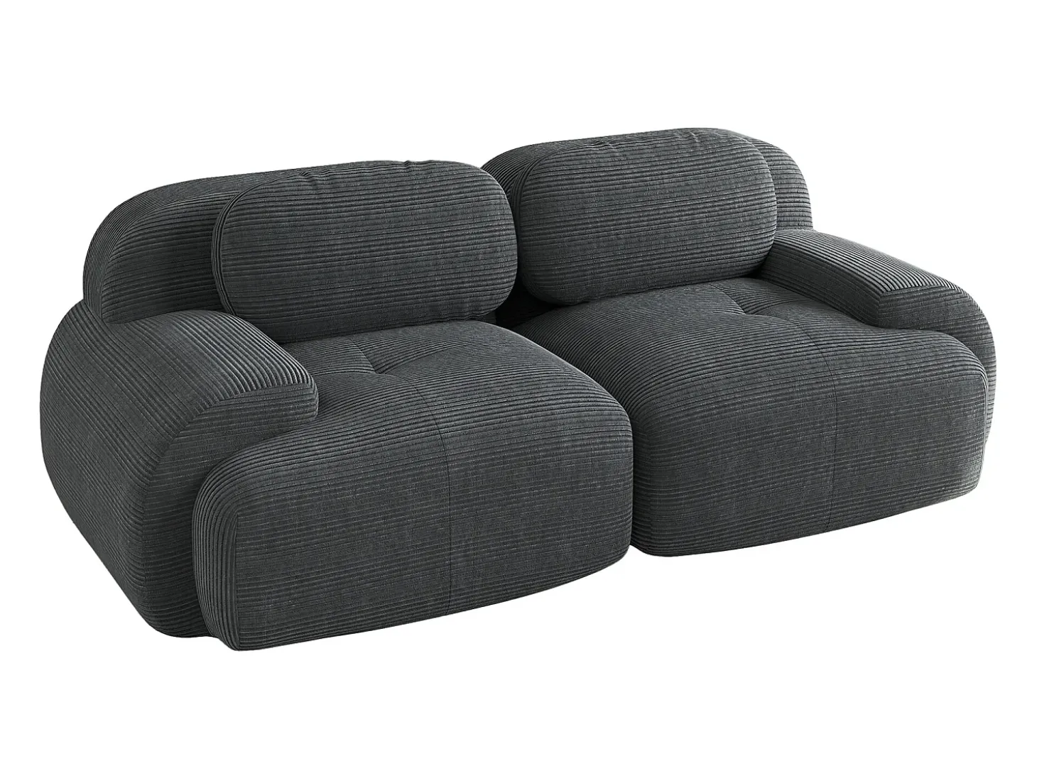 Sofá de 2 plazas con cojines - Sofá recto con reposabrazos curvos y cojines decorativos - pana gris