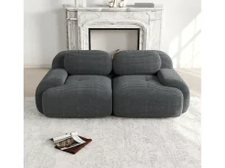 Sofá de 2 plazas con cojines - Sofá recto con reposabrazos curvos y cojines decorativos - pana gris