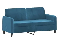 Sofá de 2 plazas con cojines terciopelo azul 140 cm