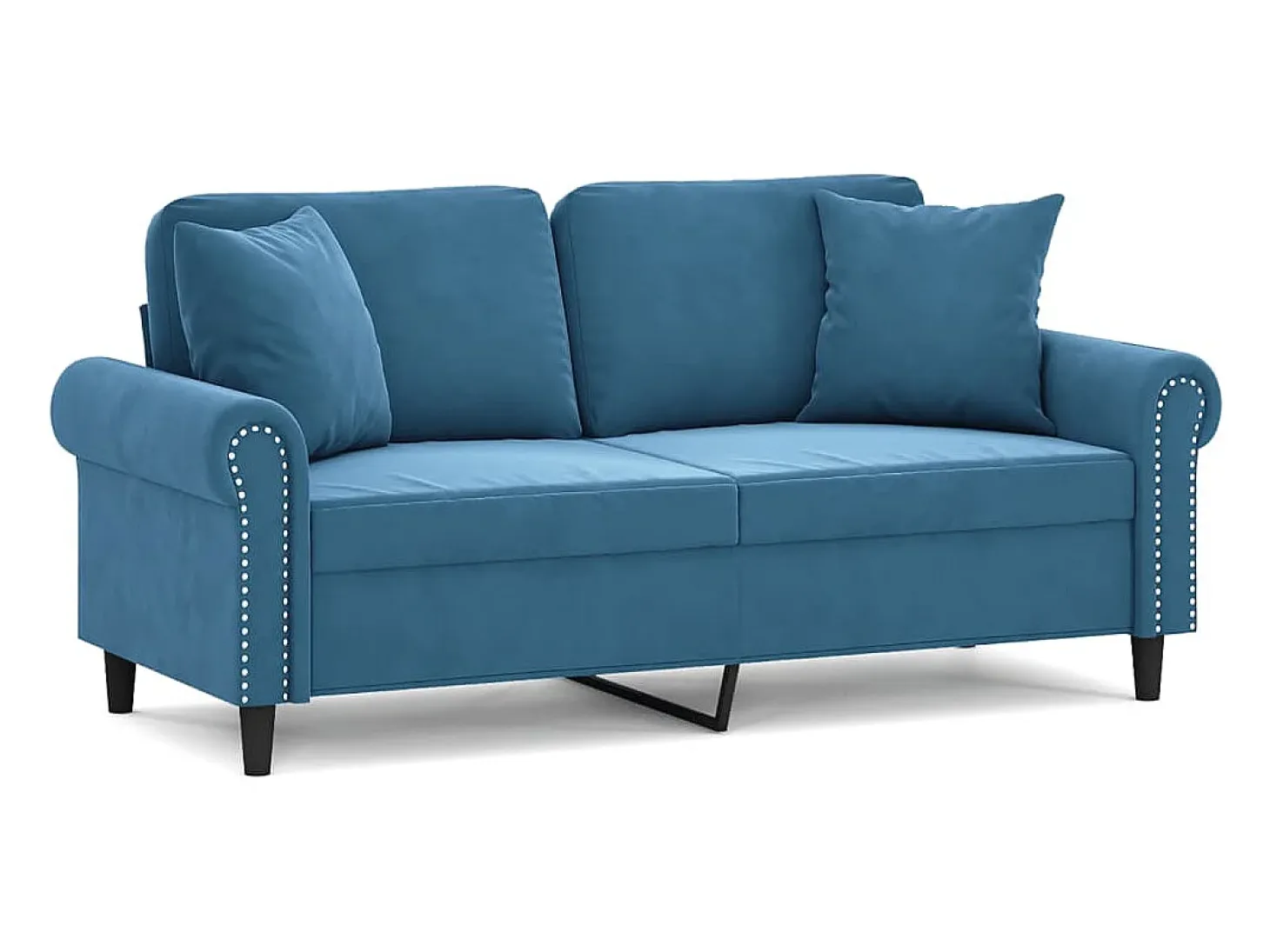 Sofá de 2 plazas con cojines terciopelo azul 140 cm