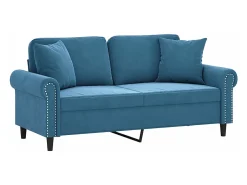 Sofá de 2 plazas con cojines terciopelo azul 140 cm