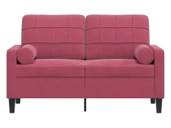 Sofá de 2 plazas con cojines terciopelo rojo tinto 120 cm