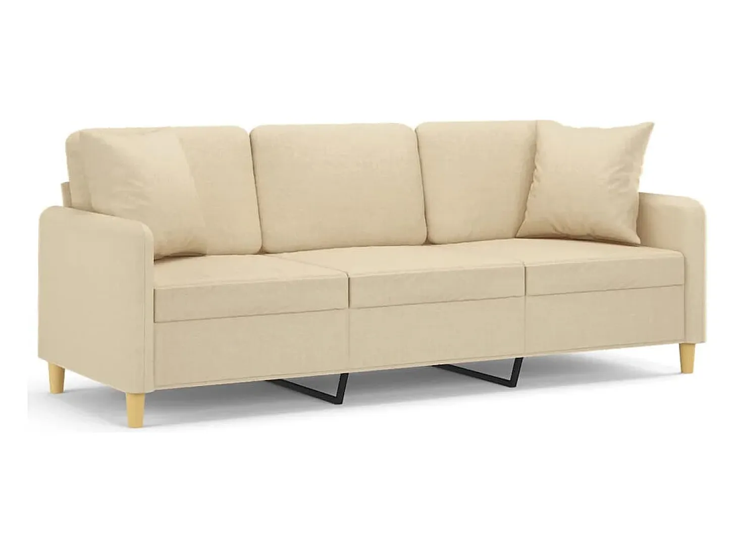 Sofá de 3 plazas con cojines tela color crema 180 cm