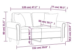 Sofá de 2 plazas con cojines terciopelo azul 120 cm