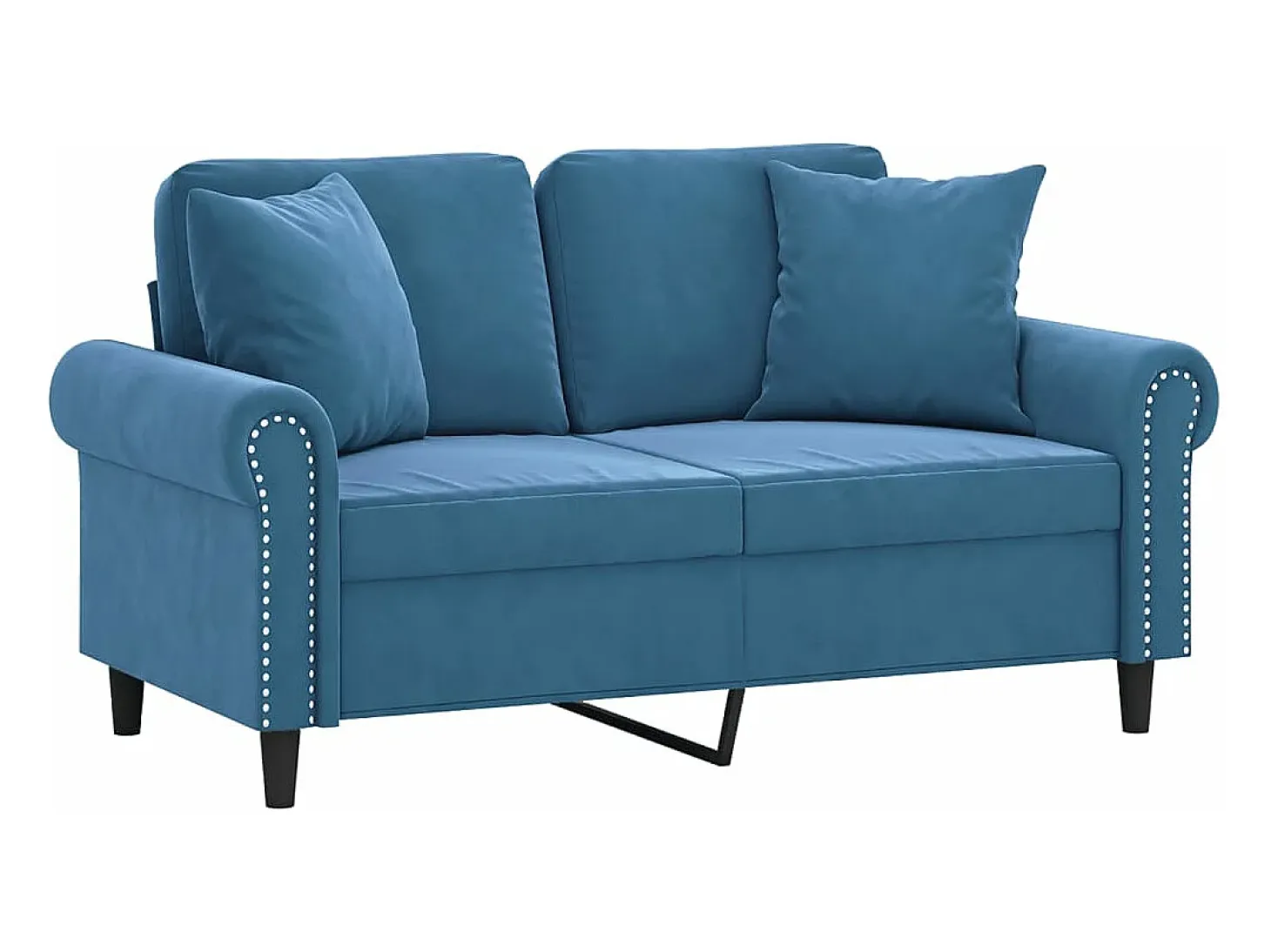 Sofá de 2 plazas con cojines terciopelo azul 120 cm