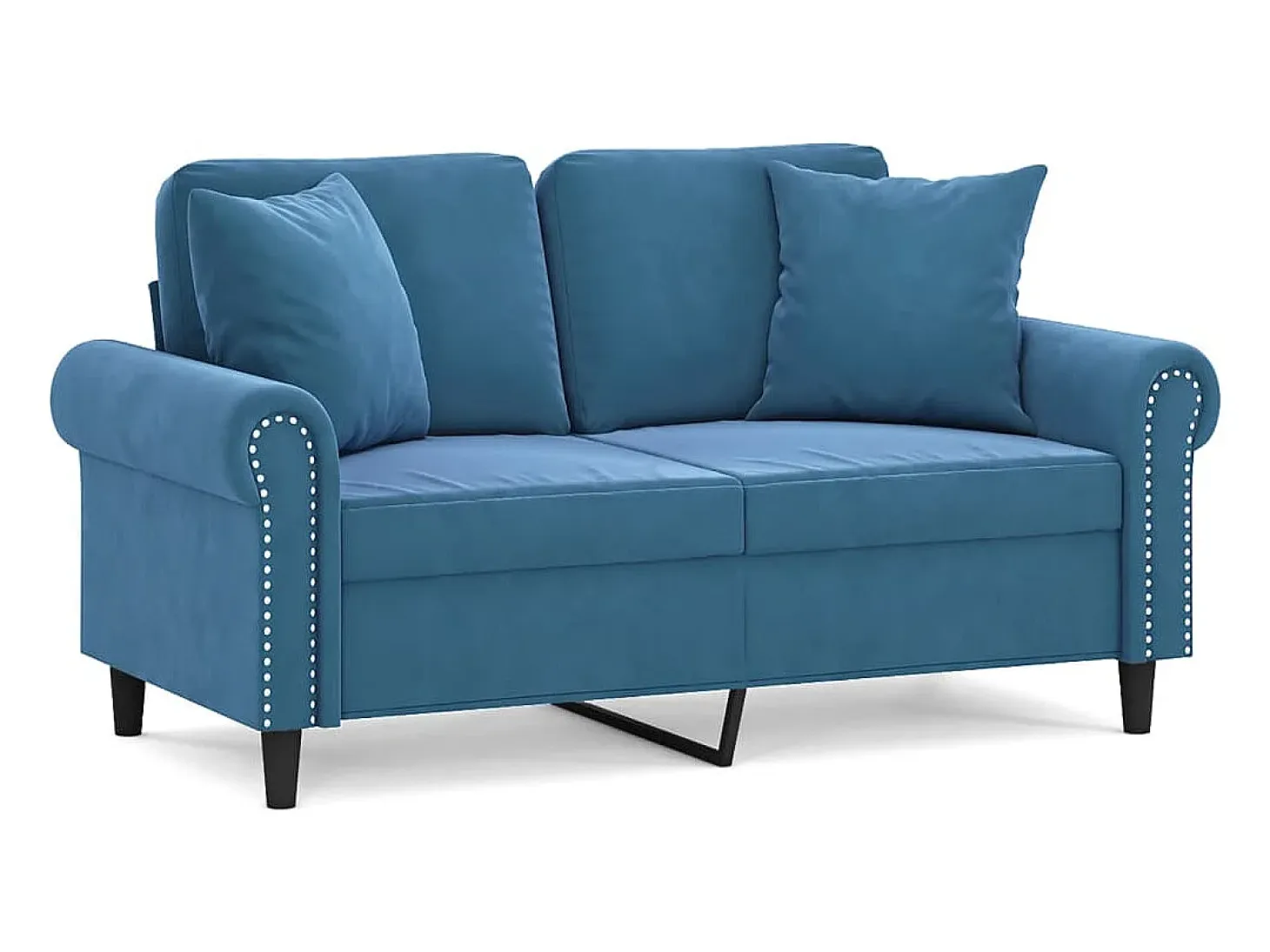 Sofá de 2 plazas con cojines terciopelo azul 120 cm