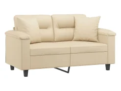 Sofá de 2 plazas con cojines tela microfibra color crema 120 cm