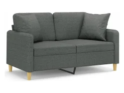 Sofá de 2 plazas con cojines tela gris oscuro 120 cm