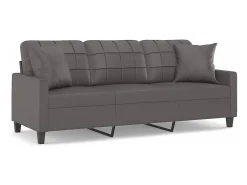 Sofá de 3 plazas con cojines cuero sintético gris 180 cm