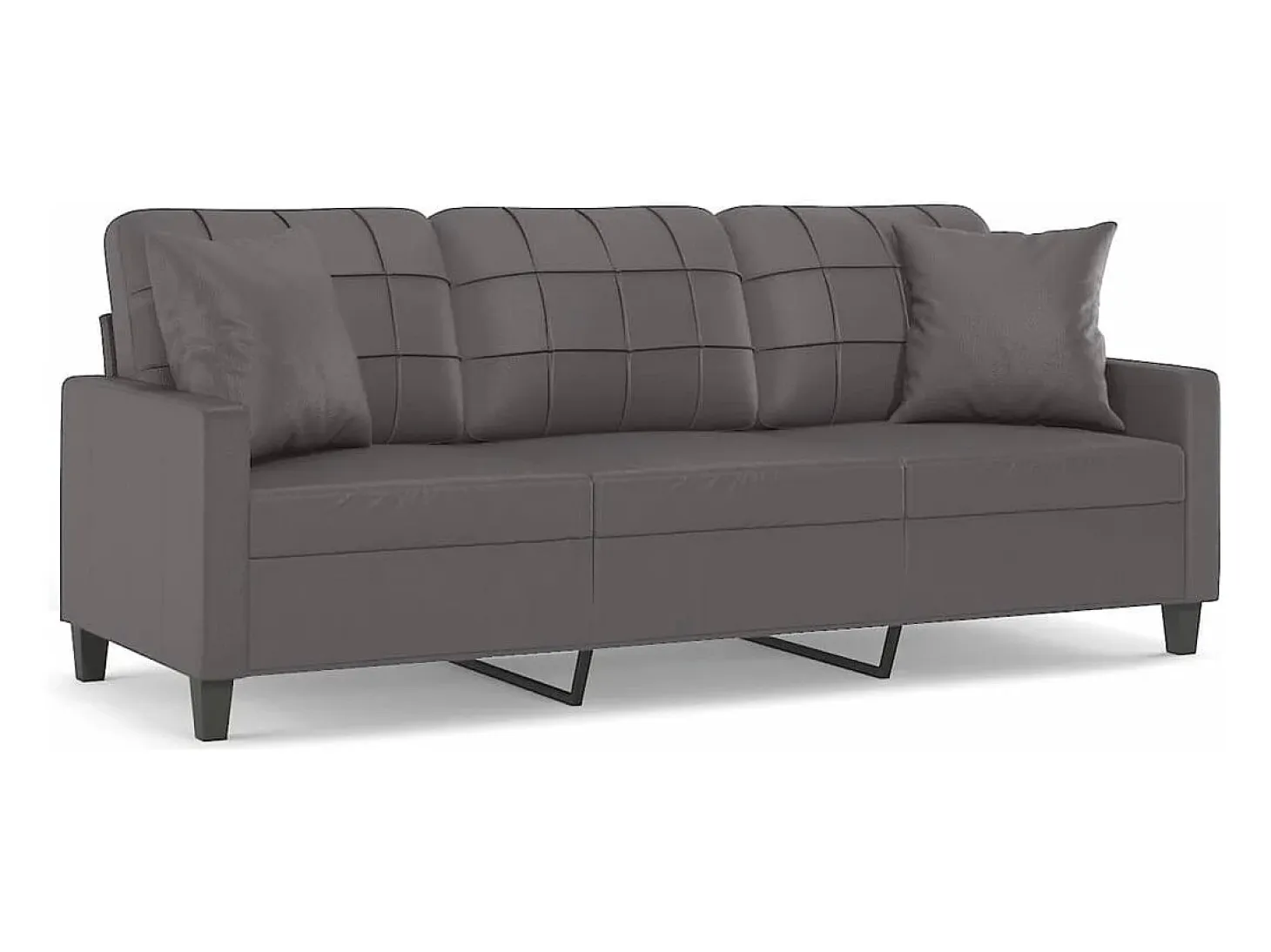 Sofá de 3 plazas con cojines cuero sintético gris 180 cm