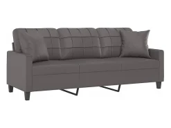 Sofá de 3 plazas con cojines cuero sintético gris 180 cm