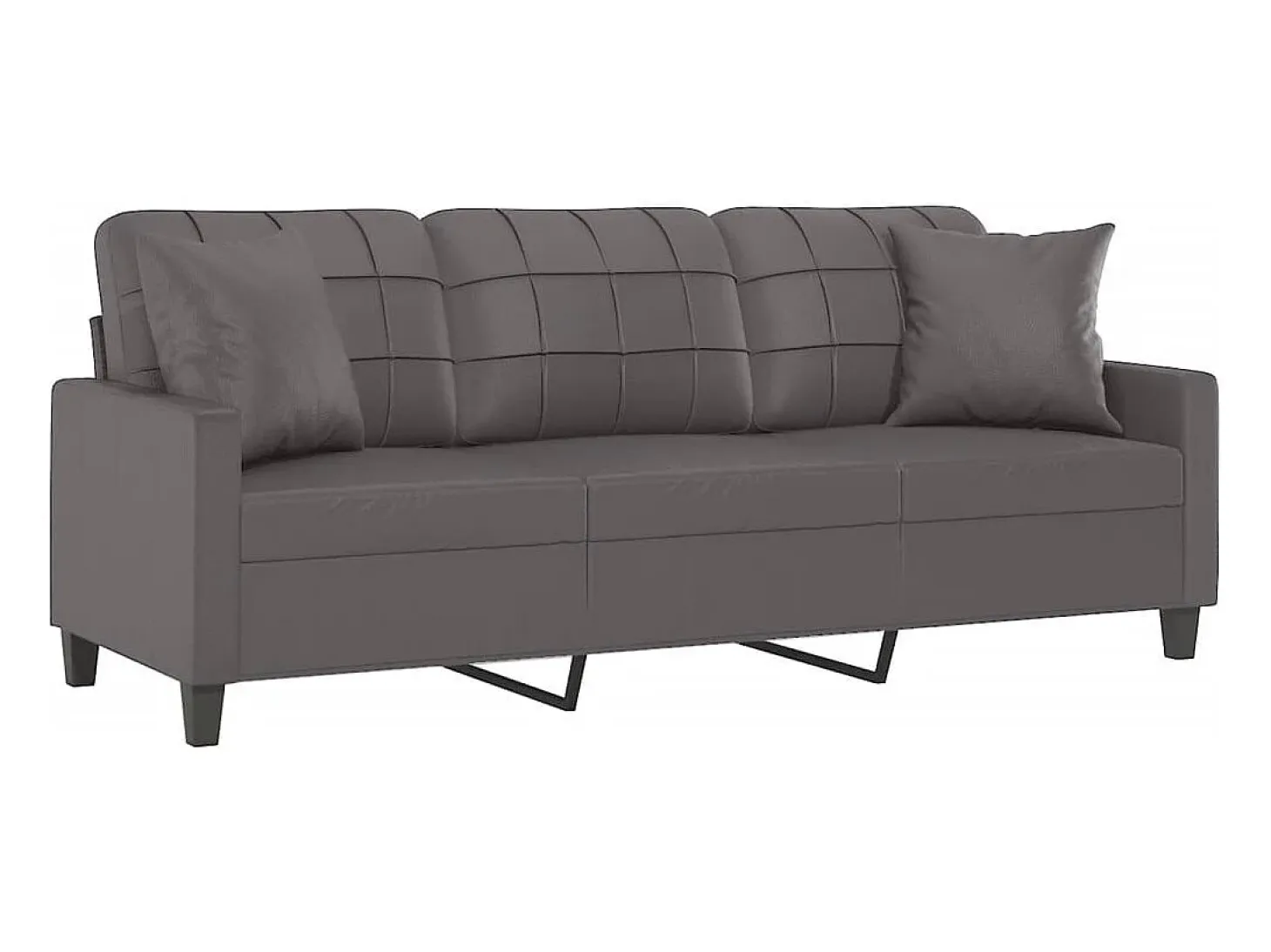 Sofá de 3 plazas con cojines cuero sintético gris 180 cm