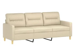 Sofá de 3 plazas con cojines tela color crema 180 cm