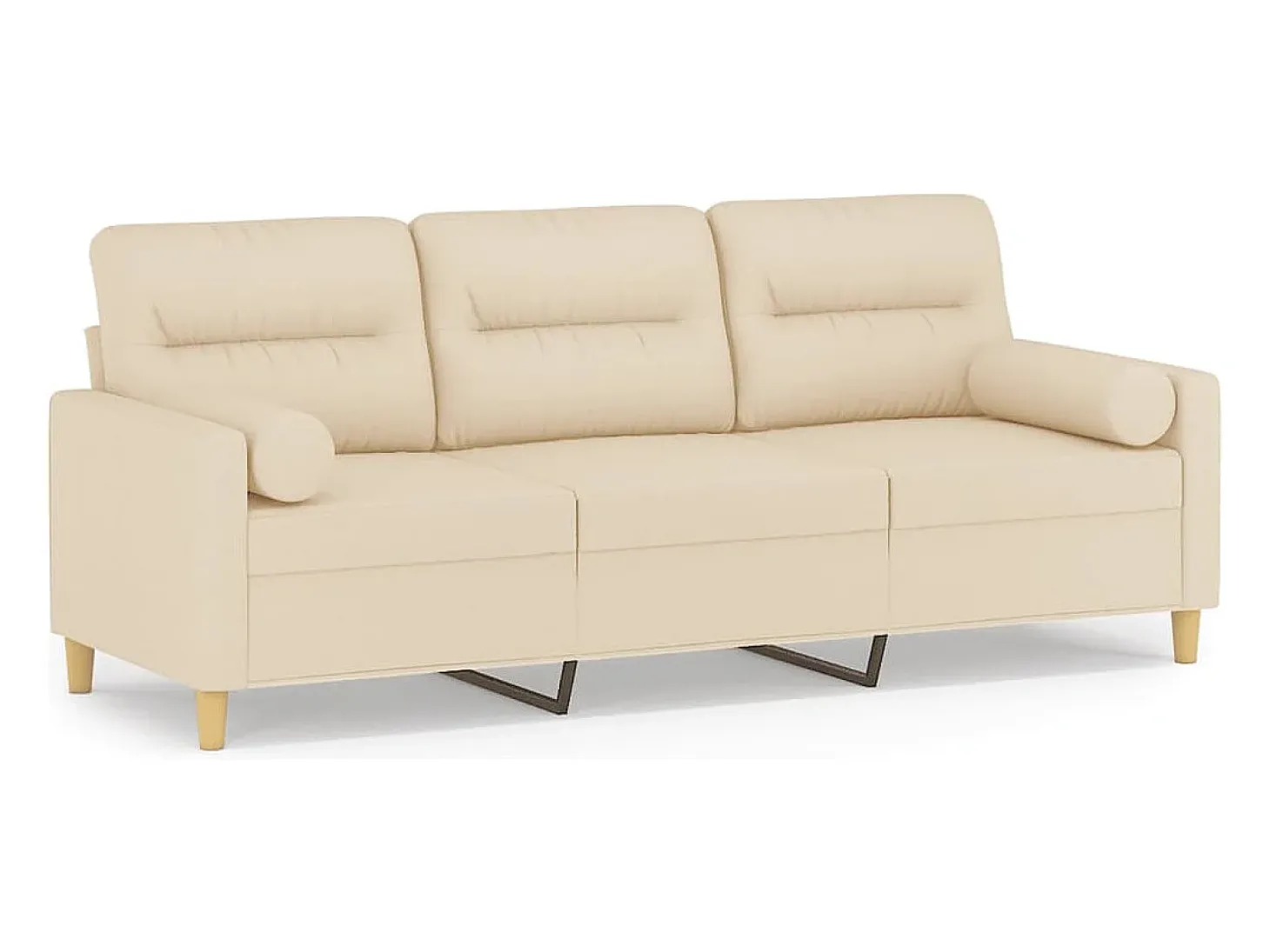Sofá de 3 plazas con cojines tela color crema 180 cm