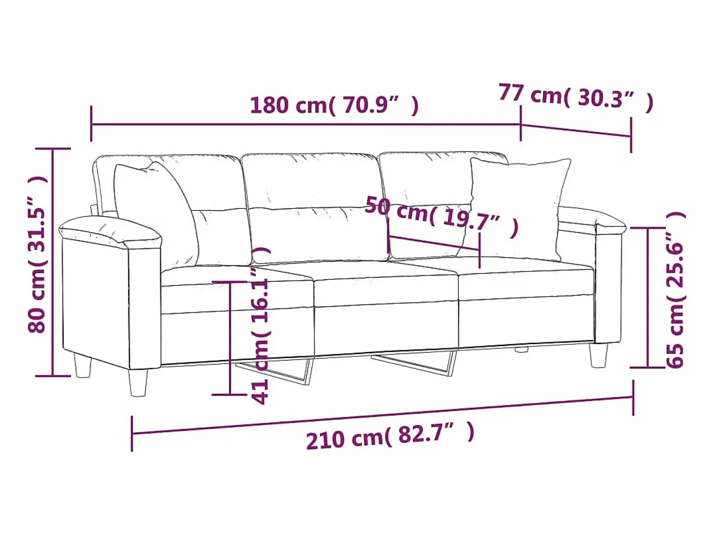 Sofá de 3 plazas con cojines tela de microfibra beige 180 cm