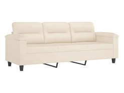 Sofá de 3 plazas con cojines tela de microfibra beige 180 cm