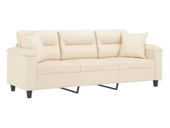 Sofá de 3 plazas con cojines tela de microfibra beige 180 cm