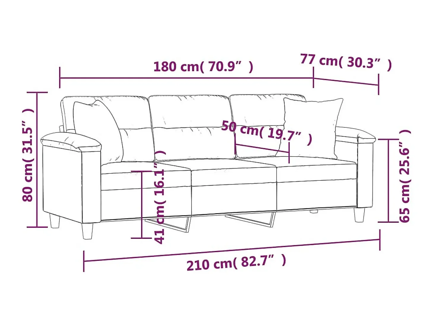 Sofá de 3 plazas con cojines tela de microfibra beige 180 cm