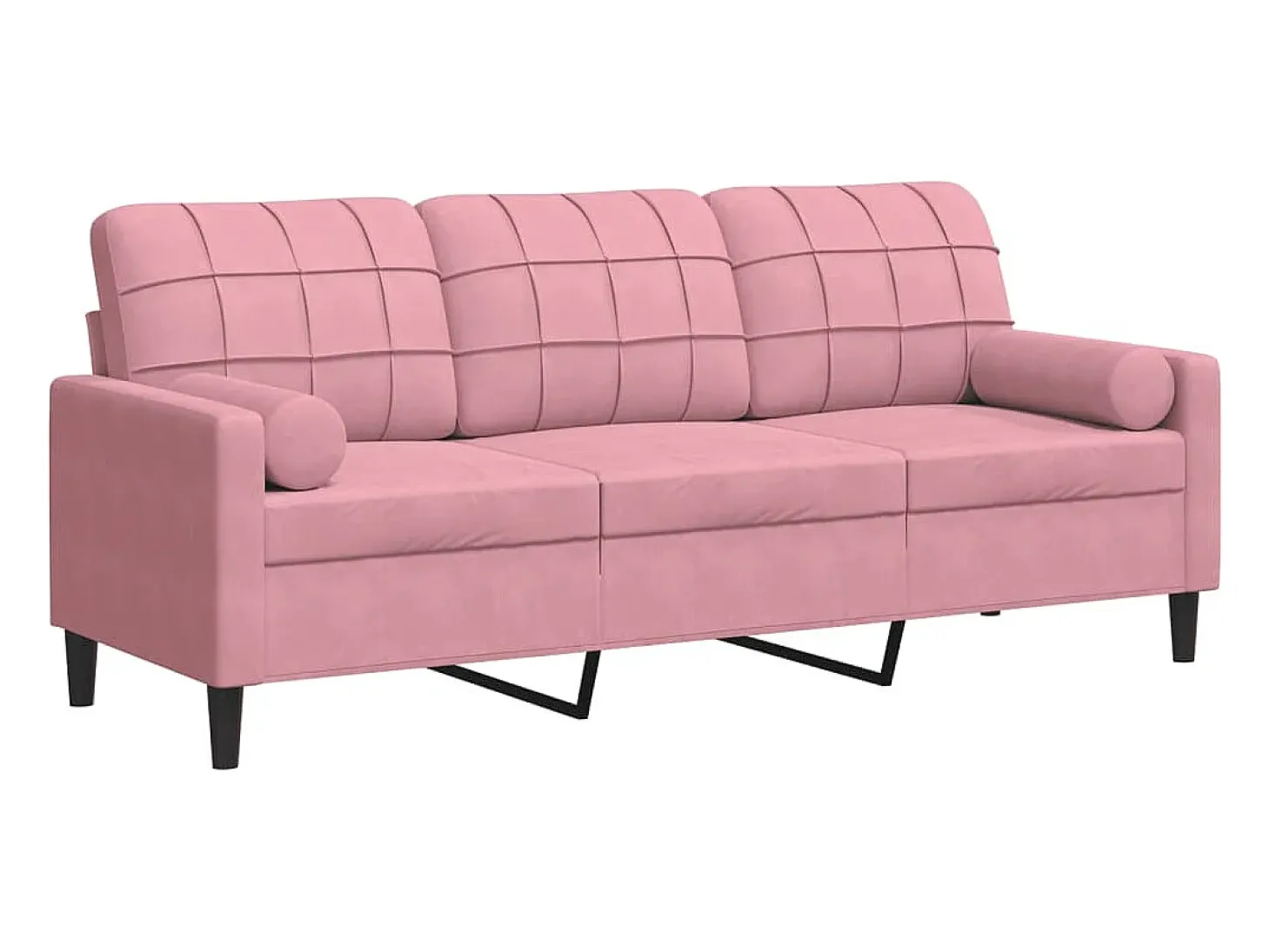 Sofá de 3 plazas con cojines terciopelo rosa 180 cm