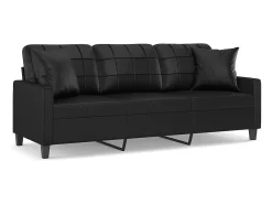 Sofá de 3 plazas con cojines cuero sintético negro 180 cm