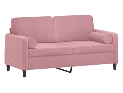 Sofá de 2 plazas con cojines terciopelo rosa 140 cm