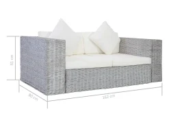 Sofá de 2 plazas con cojines ratán natural gris