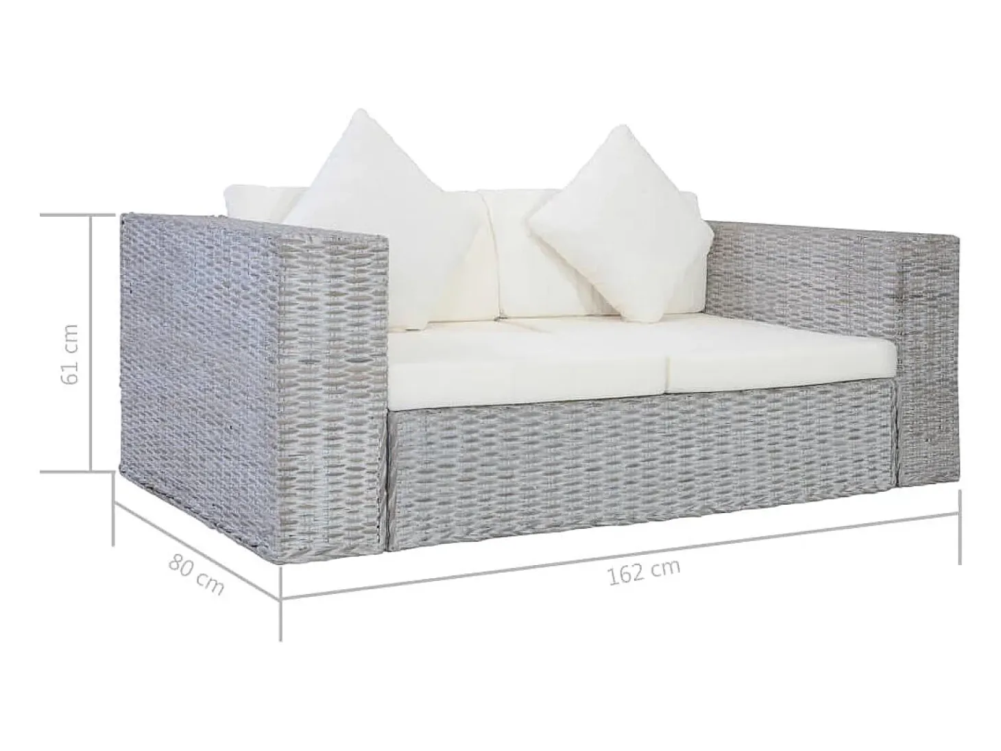 Sofá de 2 plazas con cojines ratán natural gris