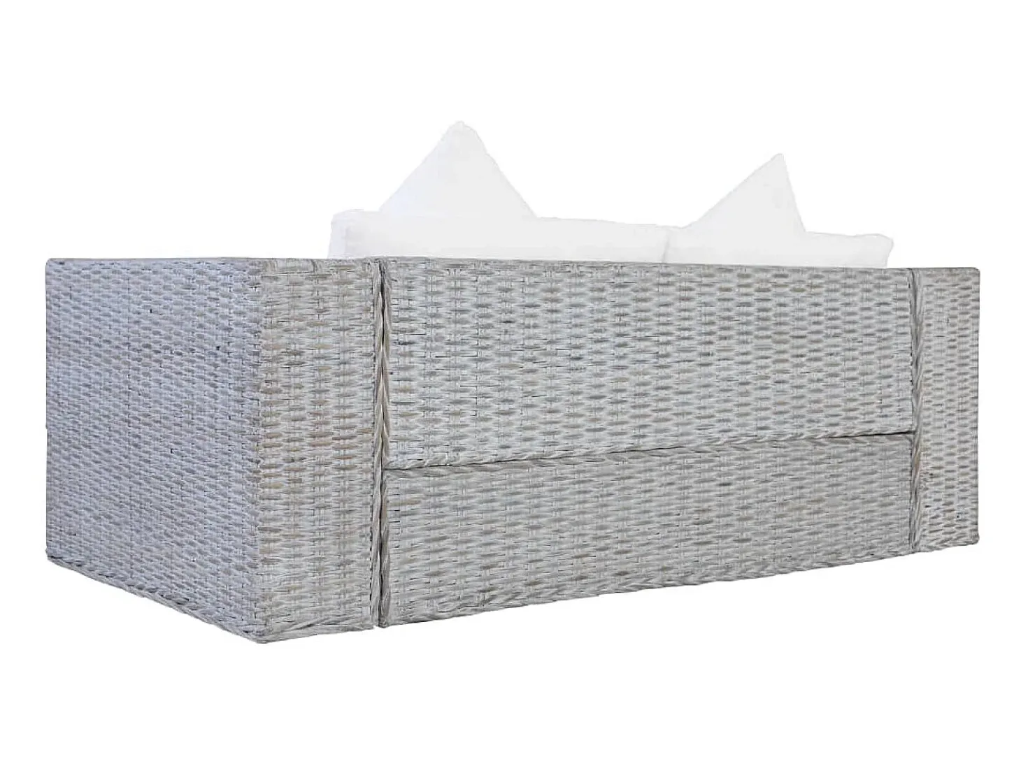 Sofá de 2 plazas con cojines ratán natural gris