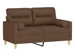 Sofá de 2 plazas con cojines tela marrón 120 cm