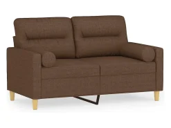 Sofá de 2 plazas con cojines tela marrón 120 cm